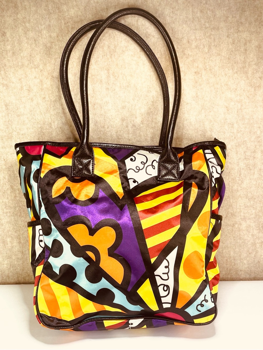 EUC Romero Britto Satin Tote Shopper Shoulder Bag Oversize Travel Bag Baby Bag